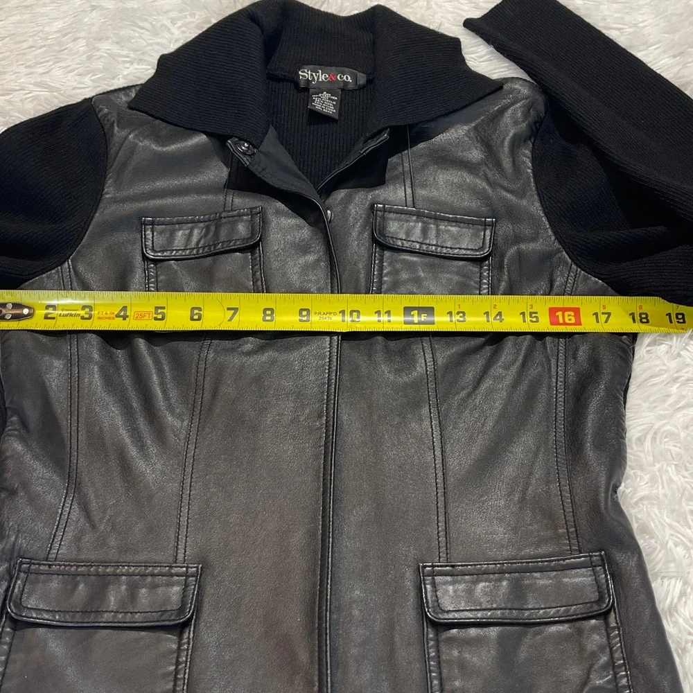 STYLE & CO. Dark Leather Jacket with Black Sleeves WOMENS SIZE S
